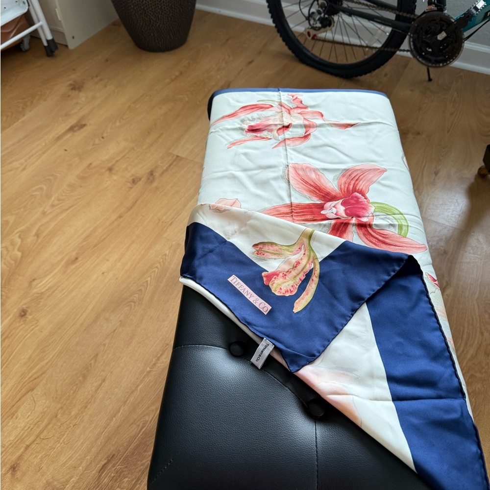 Tiffany & Co. Floral Scarf with Pink and Navy Accents